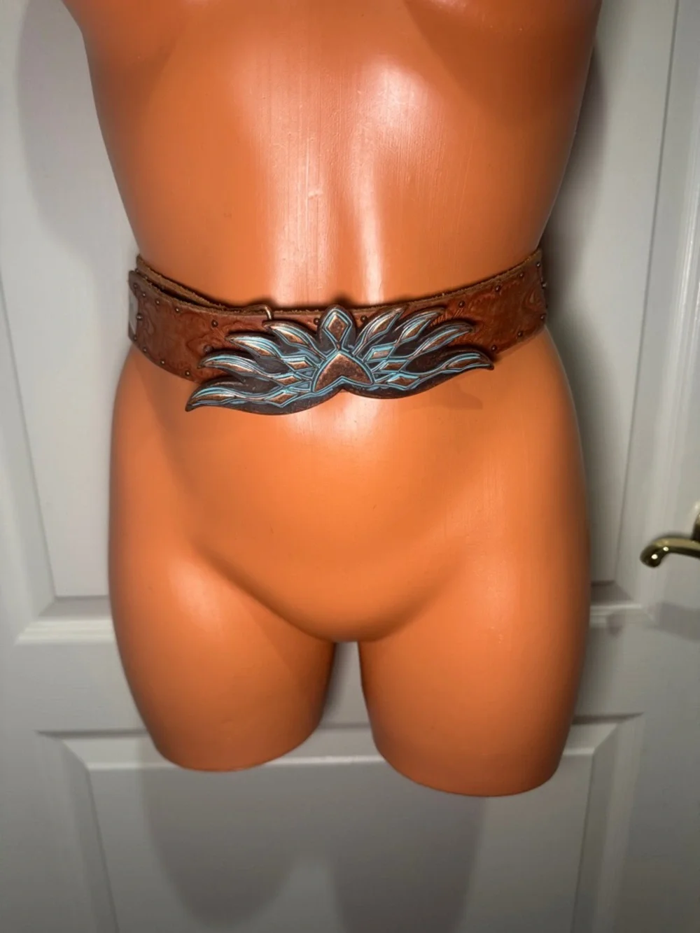 Brown Leather Belt with Turquoise Accent Buckle